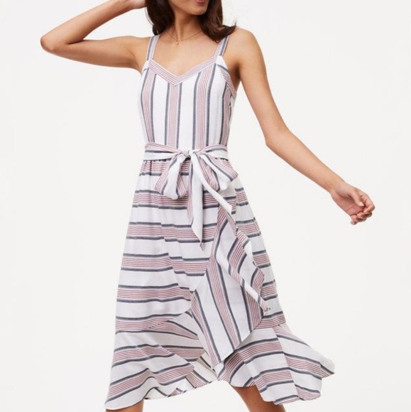 LOFT Striped Ruffle Wrap Dress - Picture 7 of 8